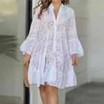 Elfriede Boho Tiered V-Neck Three-Quarter Sleeve Dress