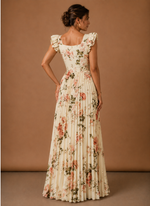 Women’s Floral Pleated Maxi Dress – Elegant Wedding Guest | Areleon