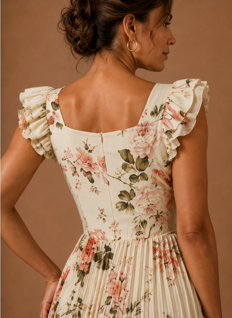 Women’s Floral Pleated Maxi Dress – Elegant Wedding Guest | Areleon