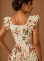 Women’s Floral Pleated Maxi Dress – Elegant Wedding Guest | Areleon