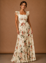 Women’s Floral Pleated Maxi Dress – Elegant Wedding Guest | Areleon