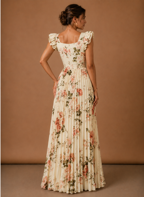Women’s Floral Pleated Maxi Dress – Elegant Wedding Guest | Areleon