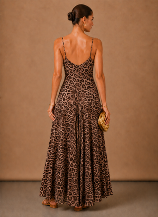 Women’s Leopard Print Strappy Maxi Dress – Elegant Summer Occasion | Areleon
