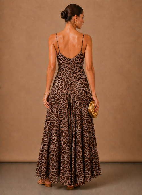 Women’s Leopard Print Strappy Maxi Dress – Elegant Summer Occasion | Areleon
