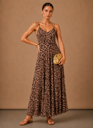 Women’s Leopard Print Strappy Maxi Dress – Elegant Summer Occasion | Areleon