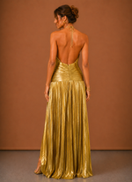 Women’s Metallic Halter Maxi Dress – Elegant Evening Occasion | Areleon