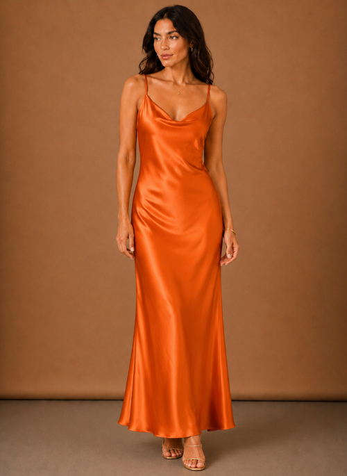 Women’s Satin Cowl Neck Maxi Dress – Elegant Evening Occasion | Areleon
