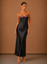 Women’s Satin Floral Detail Maxi Dress – Elegant Evening Occasion | Areleon