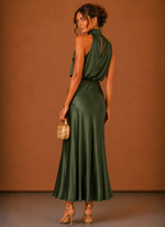 Women's Satin Halter Maxi Dress – Elegant Wedding Guest | Areleon