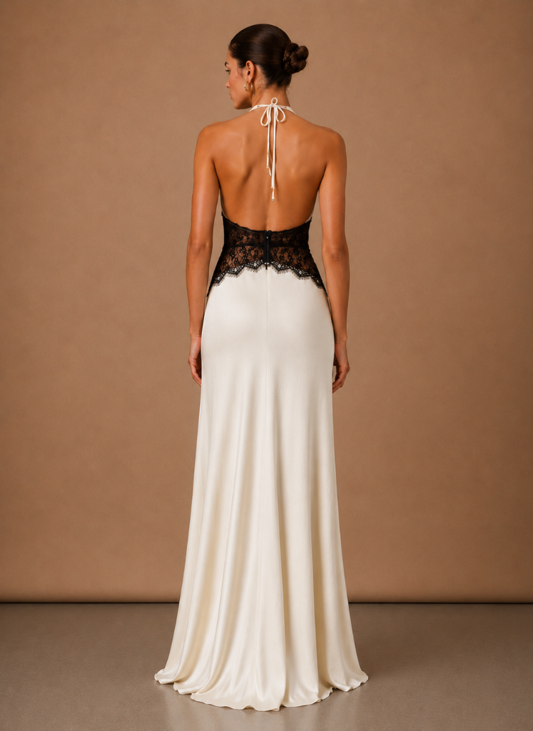 Women’s Satin Halter Maxi Dress – Elegant Wedding Guest | Areleon