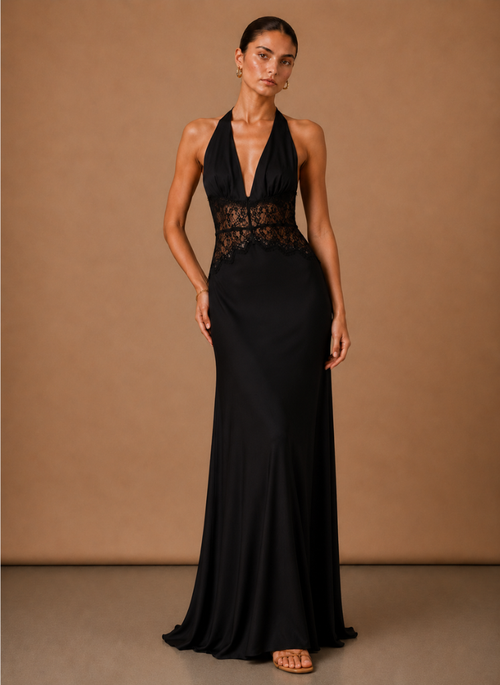 Women’s Satin Halter Maxi Dress – Elegant Wedding Guest | Areleon