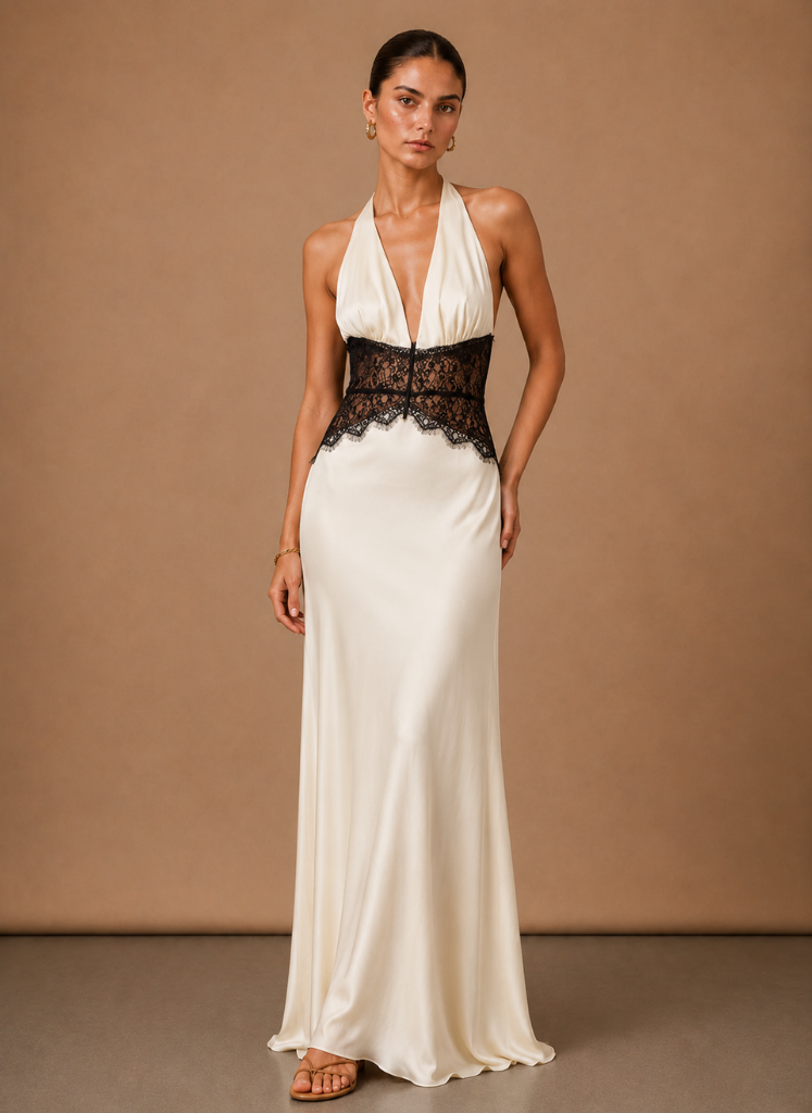 Women’s Satin Halter Maxi Dress – Elegant Wedding Guest | Areleon