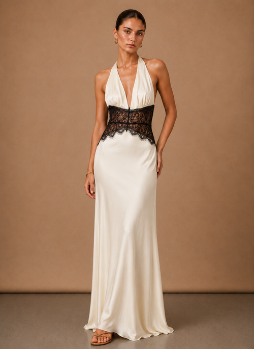 Women’s Satin Halter Maxi Dress – Elegant Wedding Guest | Areleon