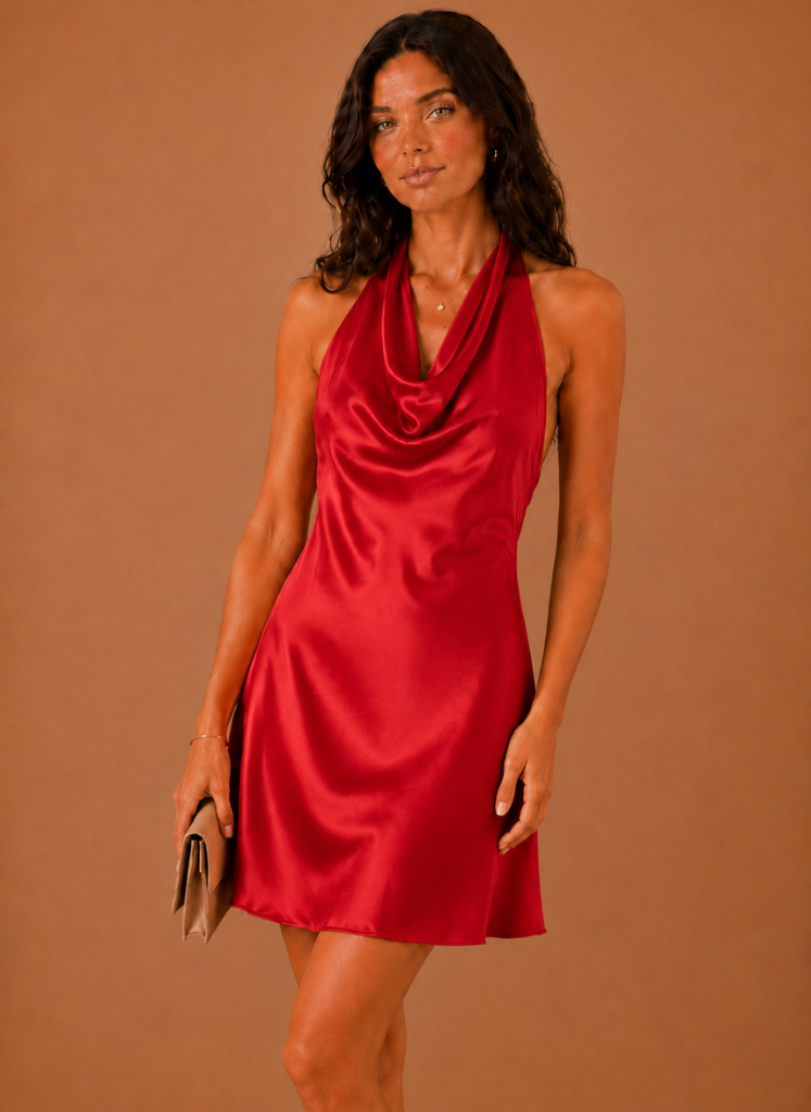 Women’s Satin Halter Mini Dress – Elegant Evening Wear | Areleon