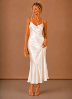 Women’s Satin Cowl Neck Midi Dress – Elegant Evening Occasion | Areleon