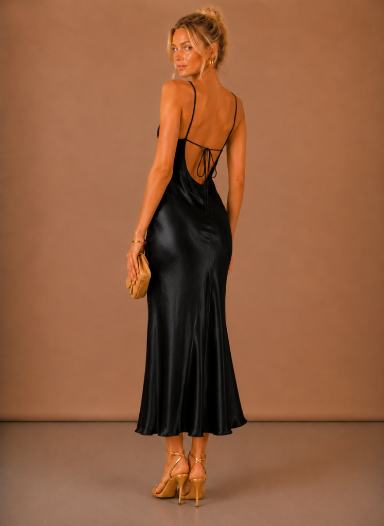 Women’s Satin Cowl Neck Midi Dress – Elegant Evening Occasion | Areleon