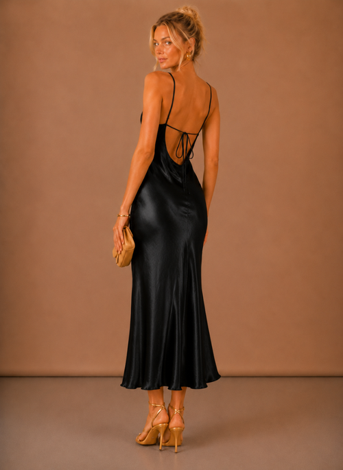 Women’s Satin Cowl Neck Midi Dress – Elegant Evening Occasion | Areleon