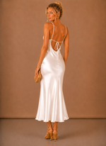 Women’s Satin Cowl Neck Midi Dress – Elegant Evening Occasion | Areleon