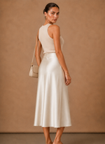 Women's Satin Midi Skirt – Elegant A-Line Flowing | Areleon