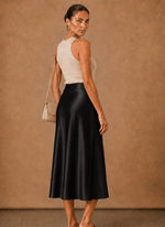 Women's Satin Midi Skirt – Elegant A-Line Flowing | Areleon