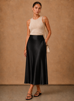 Women's Satin Midi Skirt – Elegant A-Line Flowing | Areleon
