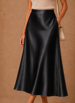 Women's Satin Midi Skirt – Elegant A-Line Flowing | Areleon
