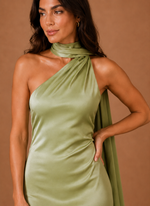 Women’s Satin One Shoulder Maxi Dress – Elegant Evening Occasion | Areleon