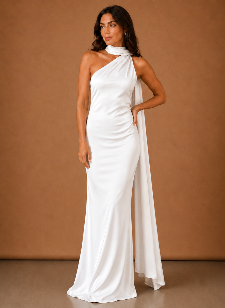Women’s Satin One Shoulder Maxi Dress – Elegant Evening Occasion | Areleon