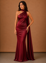 Women’s Satin One Shoulder Maxi Dress – Elegant Evening Occasion | Areleon