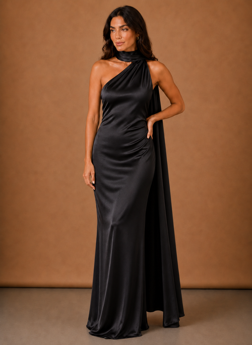 Women’s Satin One Shoulder Maxi Dress – Elegant Evening Occasion | Areleon