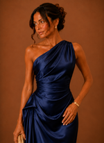 Women’s Satin One Shoulder Midi Dress – Elegant Wedding Guest | Areleon