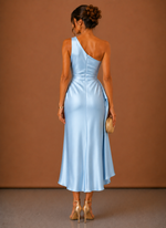 Women’s Satin One Shoulder Midi Dress – Elegant Wedding Guest | Areleon