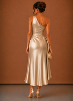Women’s Satin One Shoulder Midi Dress – Elegant Wedding Guest | Areleon