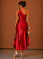 Women’s Satin One Shoulder Midi Dress – Elegant Wedding Guest | Areleon