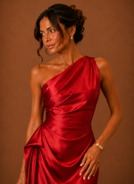 Women’s Satin One Shoulder Midi Dress – Elegant Wedding Guest | Areleon