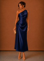 Women’s Satin One Shoulder Midi Dress – Elegant Wedding Guest | Areleon