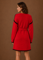 Women’s V-Neck Knit Sweater Dress with Waist Belt | Areleon