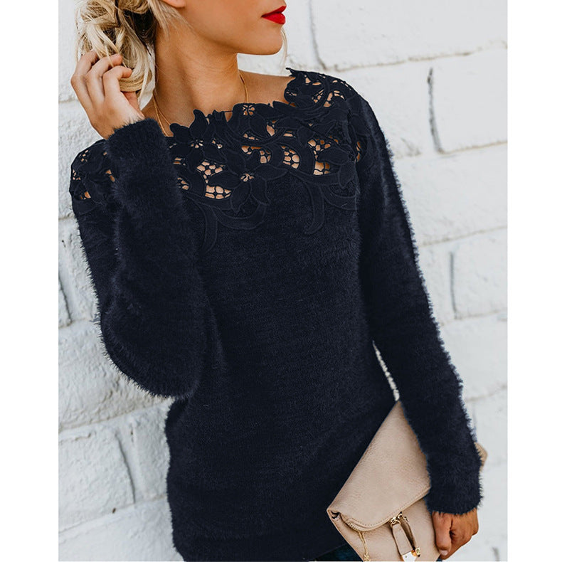 Andrea Floral Lace-Collar Winter Sweater