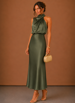 Women's Satin Halter Maxi Dress – Elegant Wedding Guest | Areleon