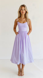Regine A-Line Midi Dress with Ascot Neckline