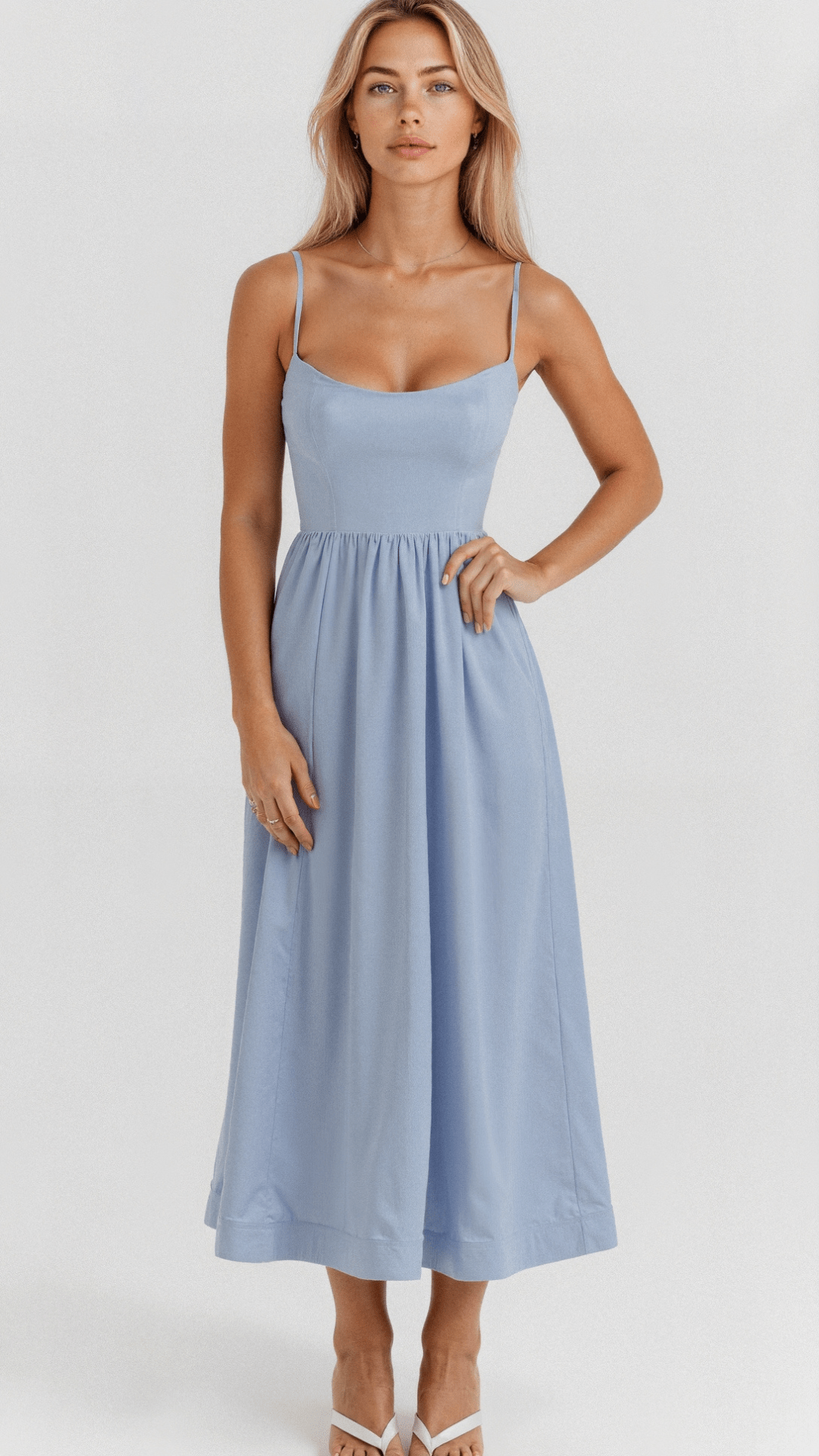 Regine A-Line Midi Dress with Ascot Neckline