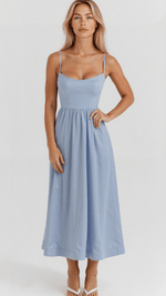 Regine A-Line Midi Dress with Ascot Neckline