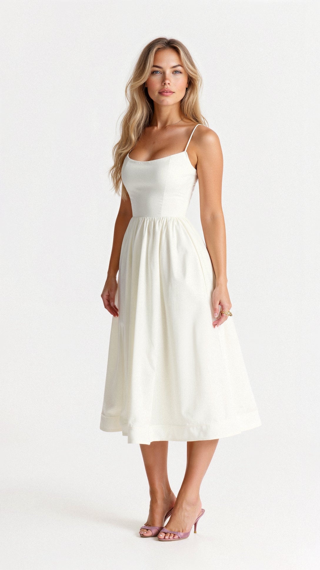 Regine A-Line Midi Dress with Ascot Neckline