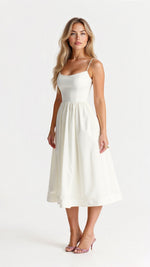 Regine A-Line Midi Dress with Ascot Neckline