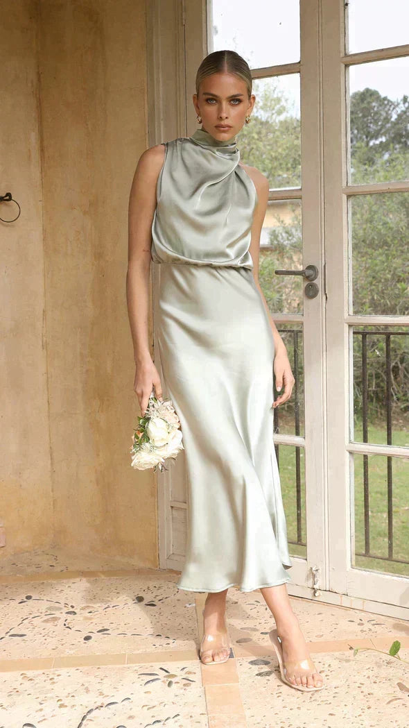 Elisa Draped Halter Midi Dress