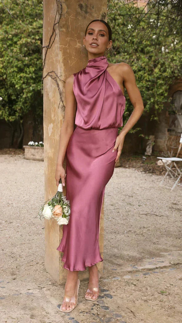 Elisa Draped Halter Midi Dress
