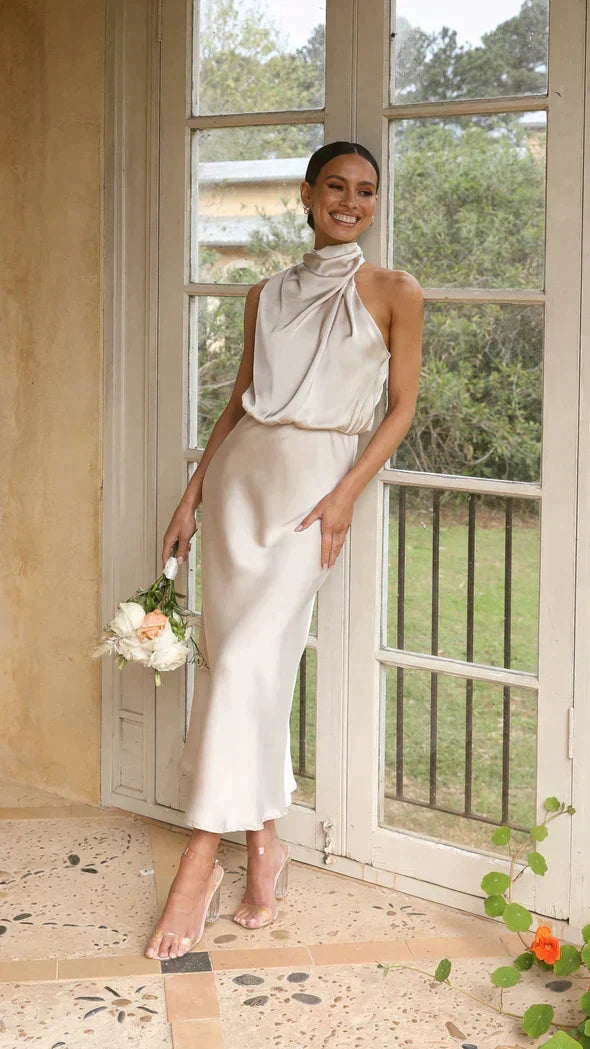 Elisa Draped Halter Midi Dress
