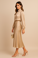 Monika Long-Sleeve High-Neck Midi Dress