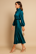Monika Long-Sleeve High-Neck Midi Dress