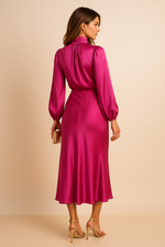 Monika Long-Sleeve High-Neck Midi Dress